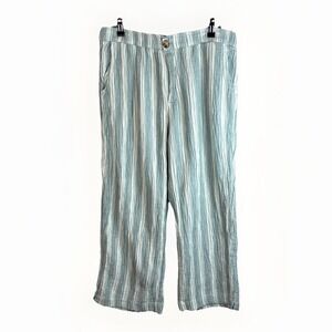 Wonderly Wide Leg Pants XL Cotton Gauze Green Striped‎ Elastic Palazzo Beachy